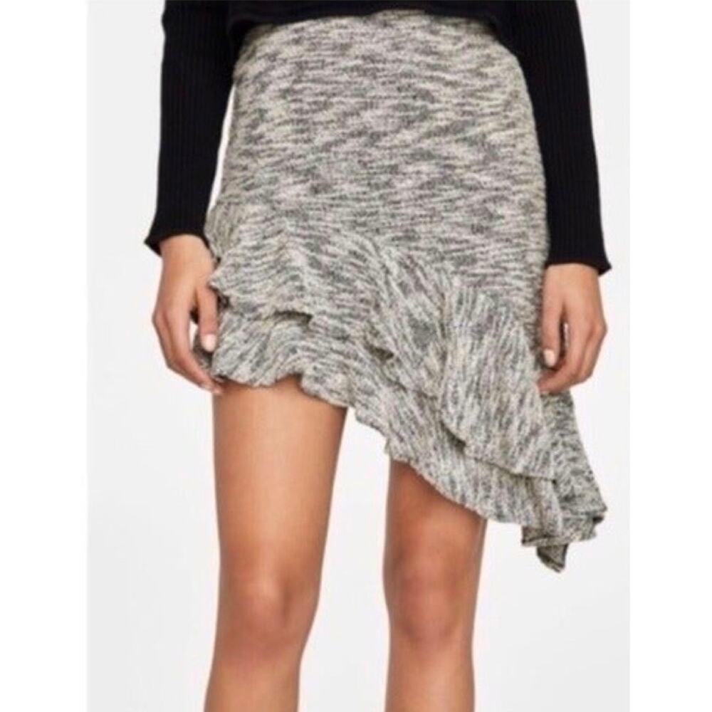 Zara Basic Black & White Asymmetrical Ruffle Skirt